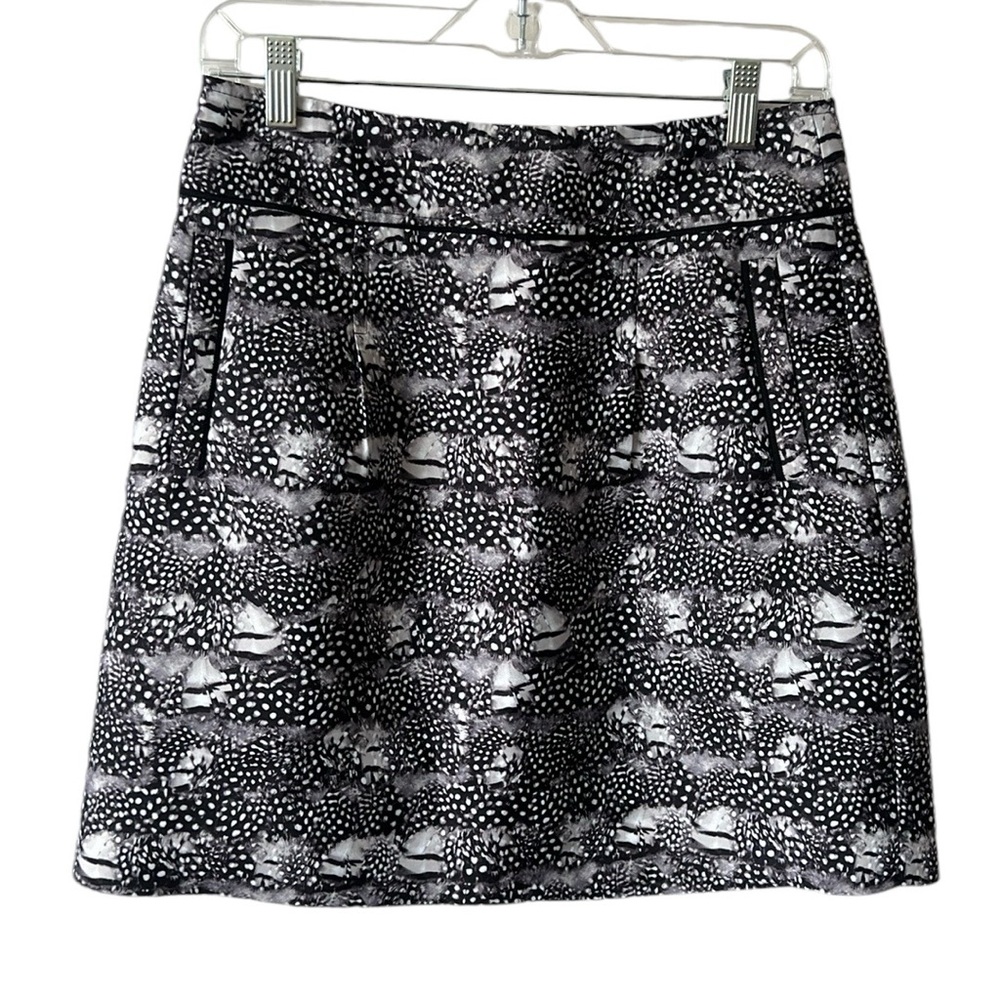 SOLD J Crew Abstract Print Mini Skirt Black Grey Ivory w/Pockets Size 4
